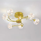 Crystal Globe Shade Gold Semi Flush Mount Light 3-Gear Dimming