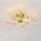 Crystal Globe Shade Gold Semi Flush Mount Light 3-Gear Dimming