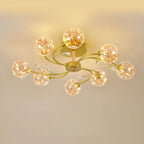 Crystal Globe Shade Gold Semi Flush Mount Light 3-Gear Dimming