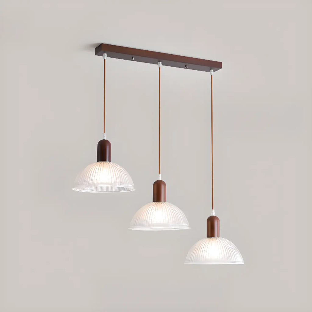 Adjustable Glass Dome Wooden Island Pendant Light  for Kitchen