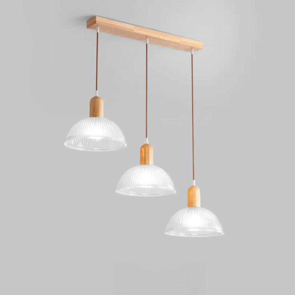 Adjustable Glass Dome Wooden Island Pendant Light  for Kitchen