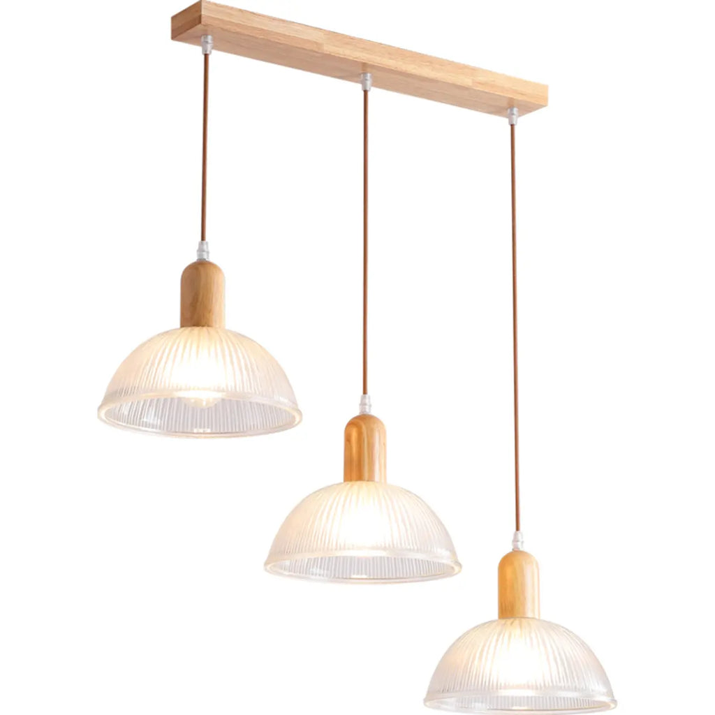 Adjustable Glass Dome Wooden Island Pendant Light  for Kitchen