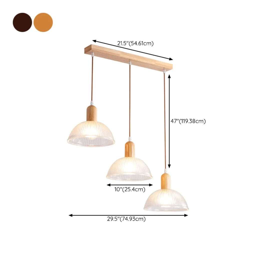 Adjustable Glass Dome Wooden Island Pendant Light  for Kitchen