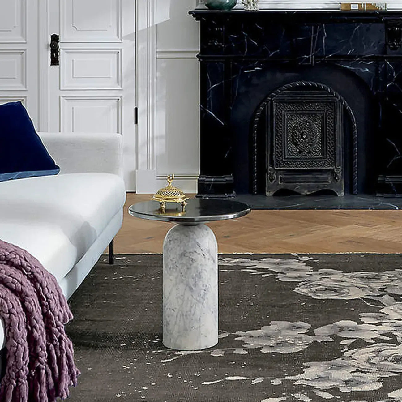 Round Marble Base End Table for Living Room