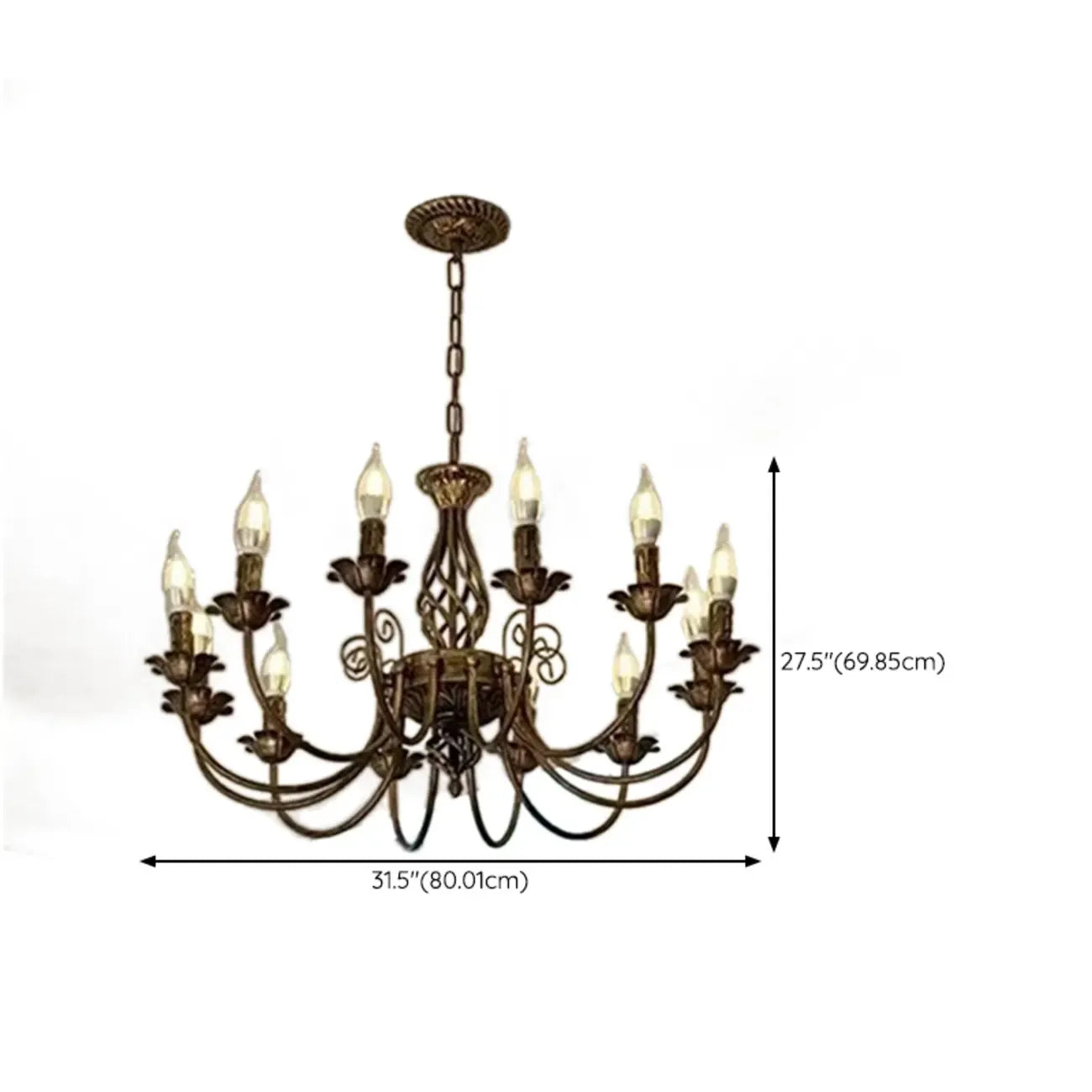 Vintage Brass Classic Candelabra Chandelier Height Adjustable