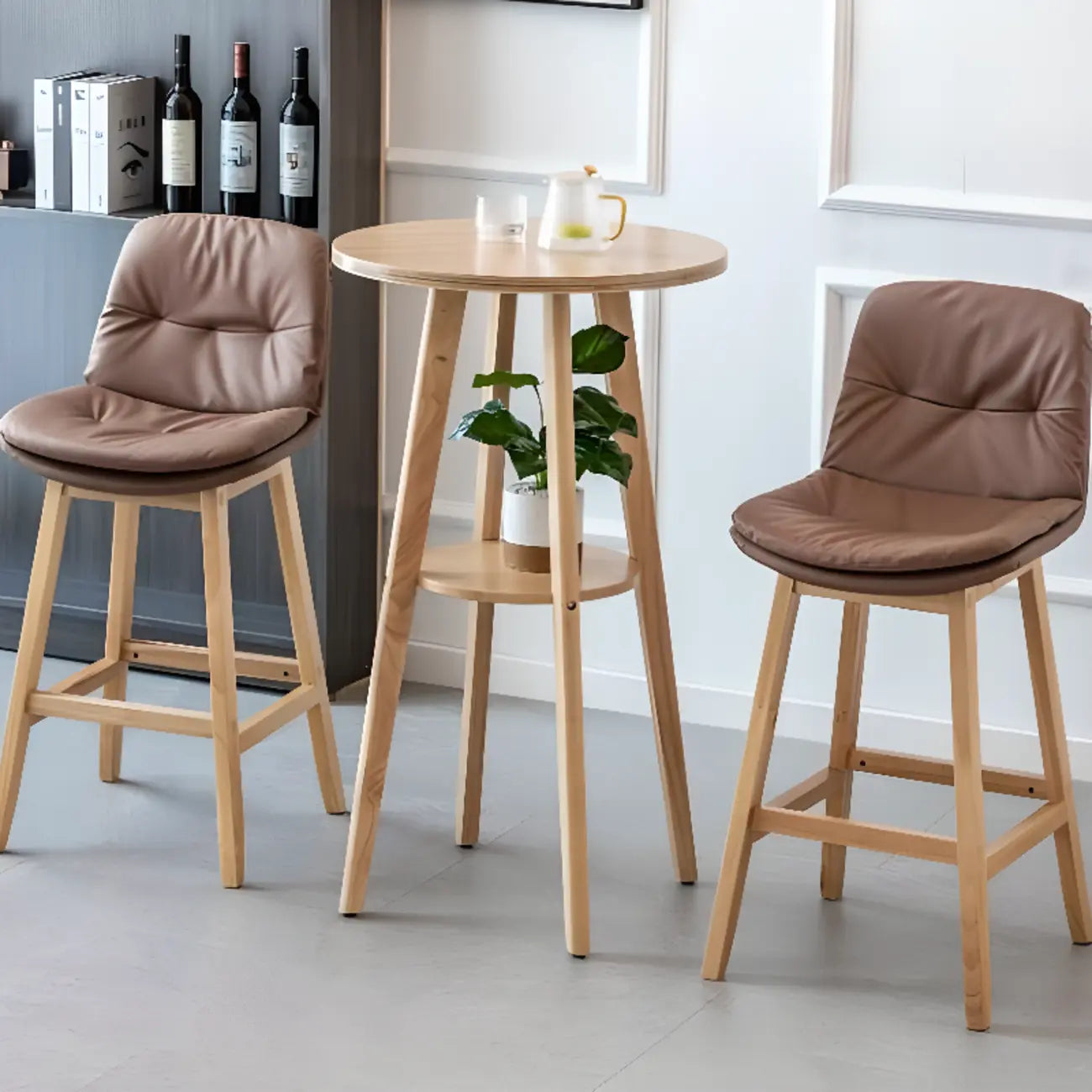 Scandinavian Brown Wooden Shelf Support Bar Tables