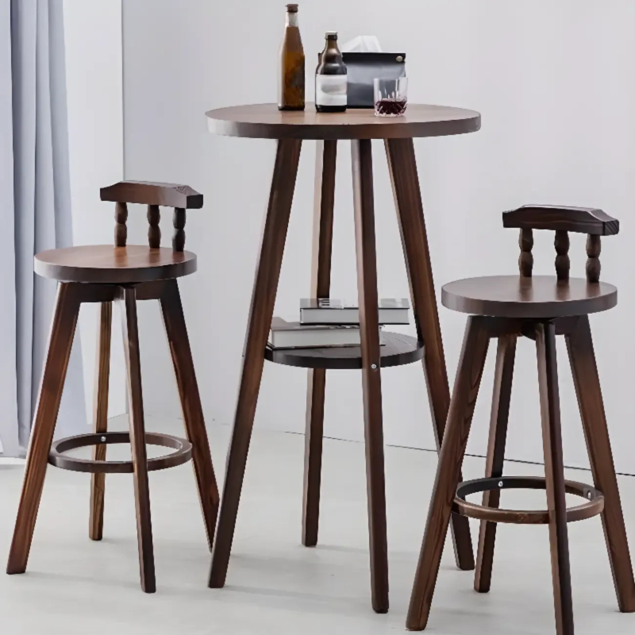 Scandinavian Brown Wooden Shelf Support Bar Tables