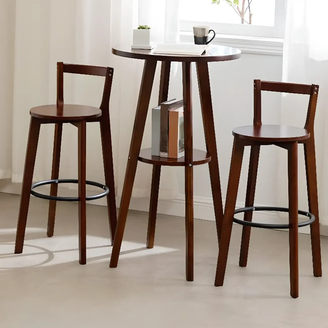 Scandinavian Brown Wooden Shelf Support Bar Tables