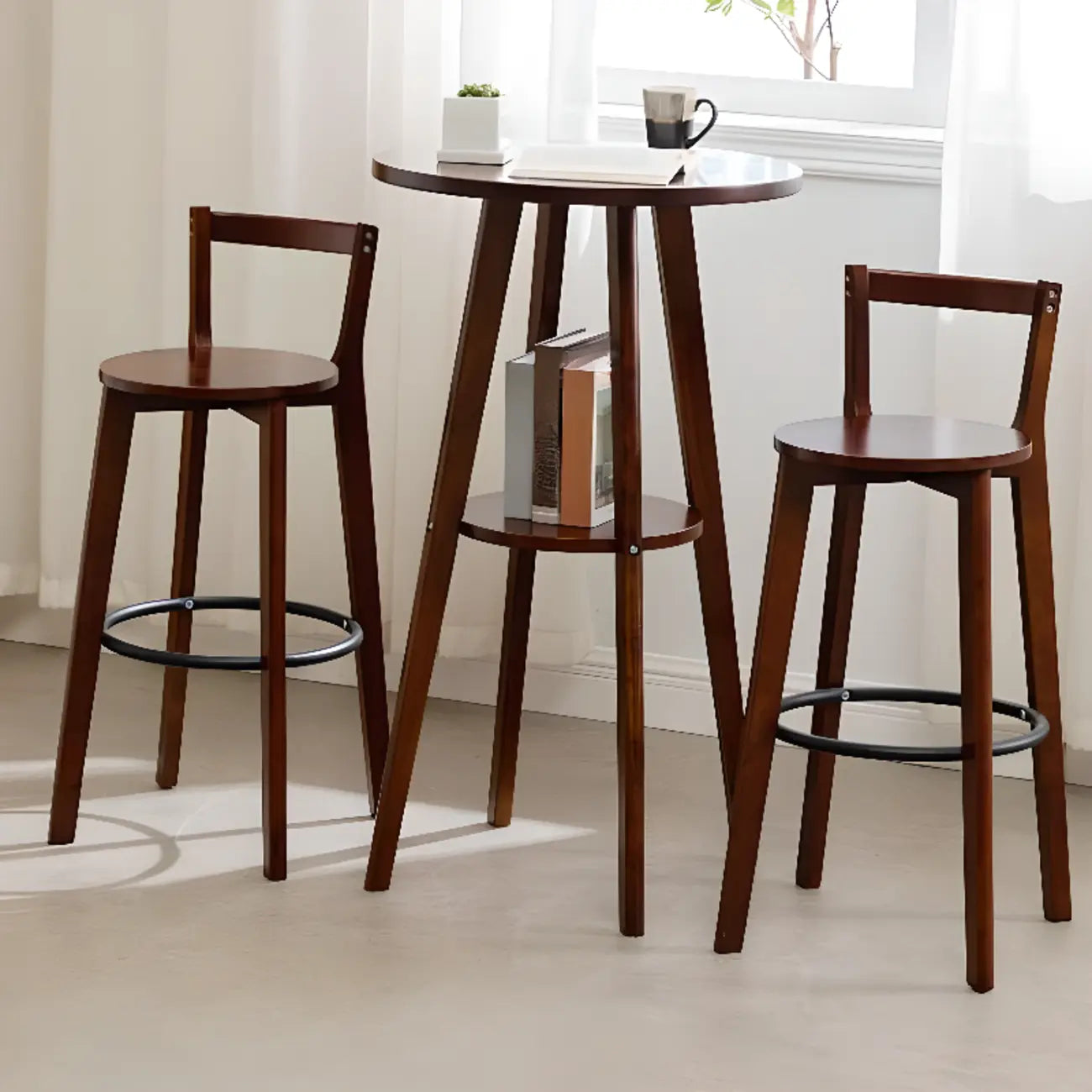 Scandinavian Brown Wooden Shelf Support Bar Tables