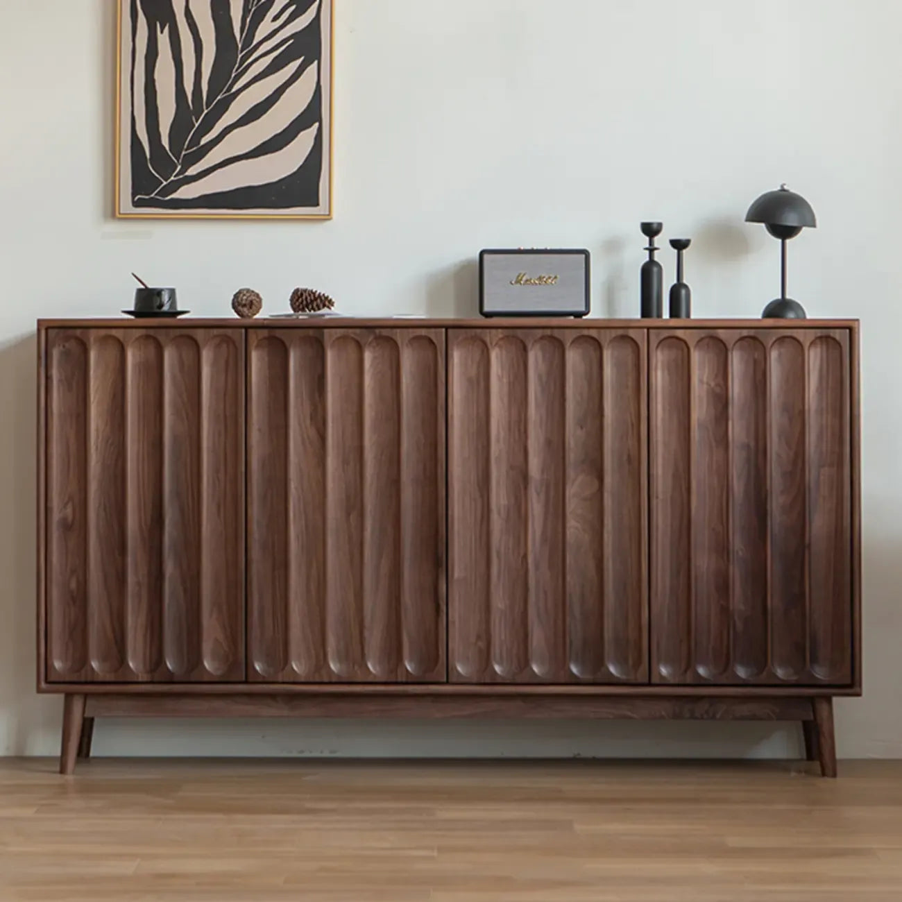 Modern Large Brown Wood Adjustable Shelves Storage Cabinet
