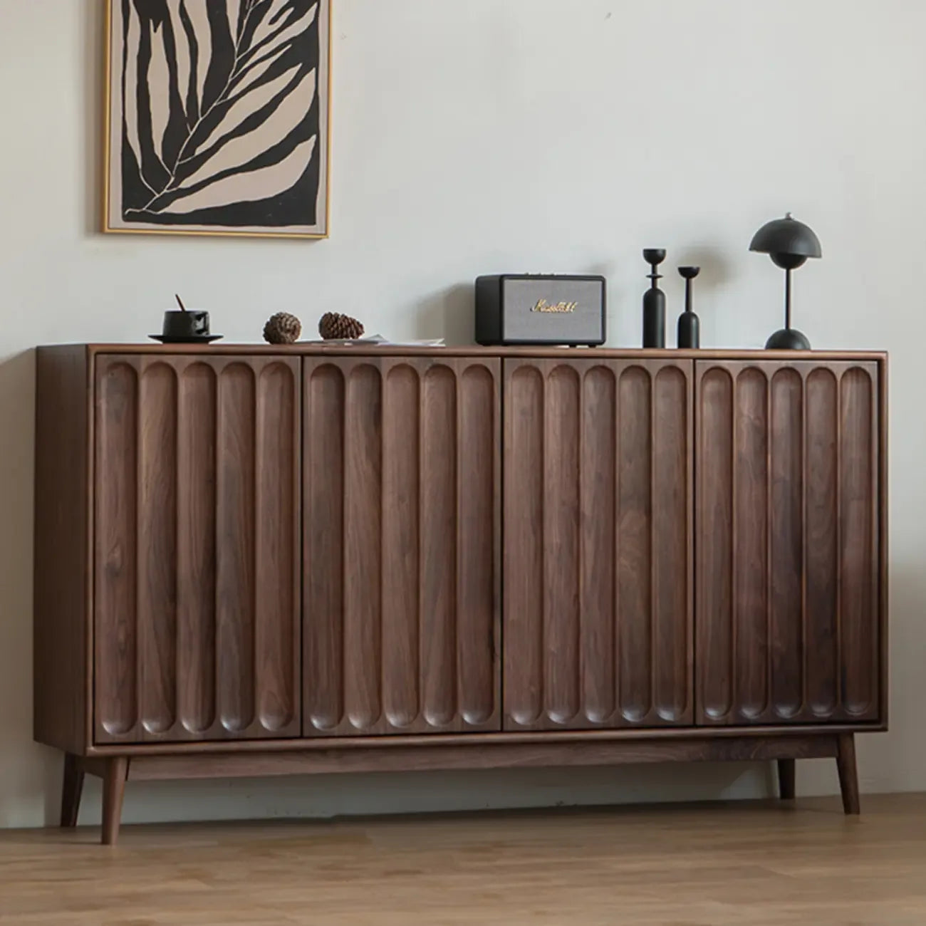 Modern Large Brown Wood Adjustable Shelves Storage Cabinet