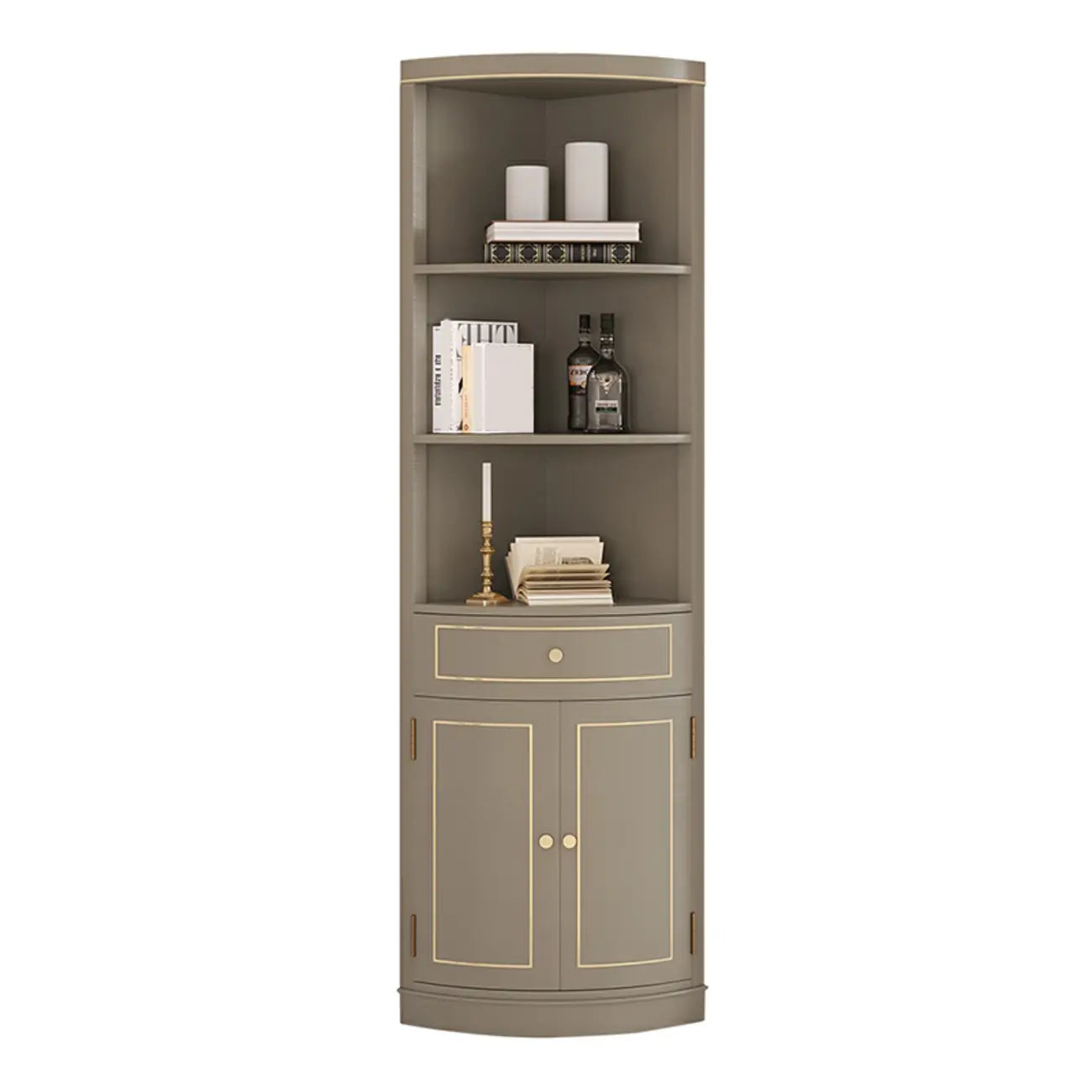 Antique Grey Wooden Gold Accent Corner Cabinet