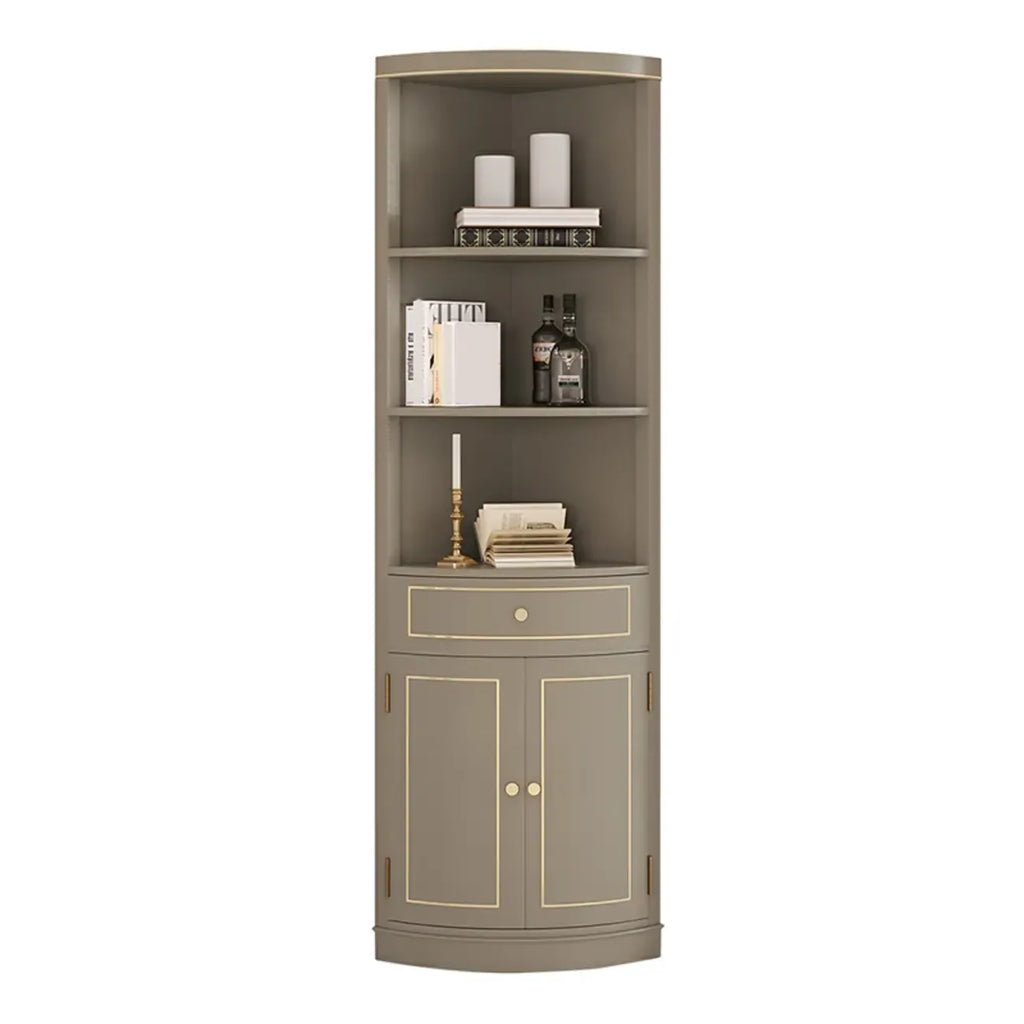 Antique Grey Wooden Gold Accent Corner Cabinet