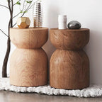 Modern Wooden Drum End Table with Unflip Top for Living Room