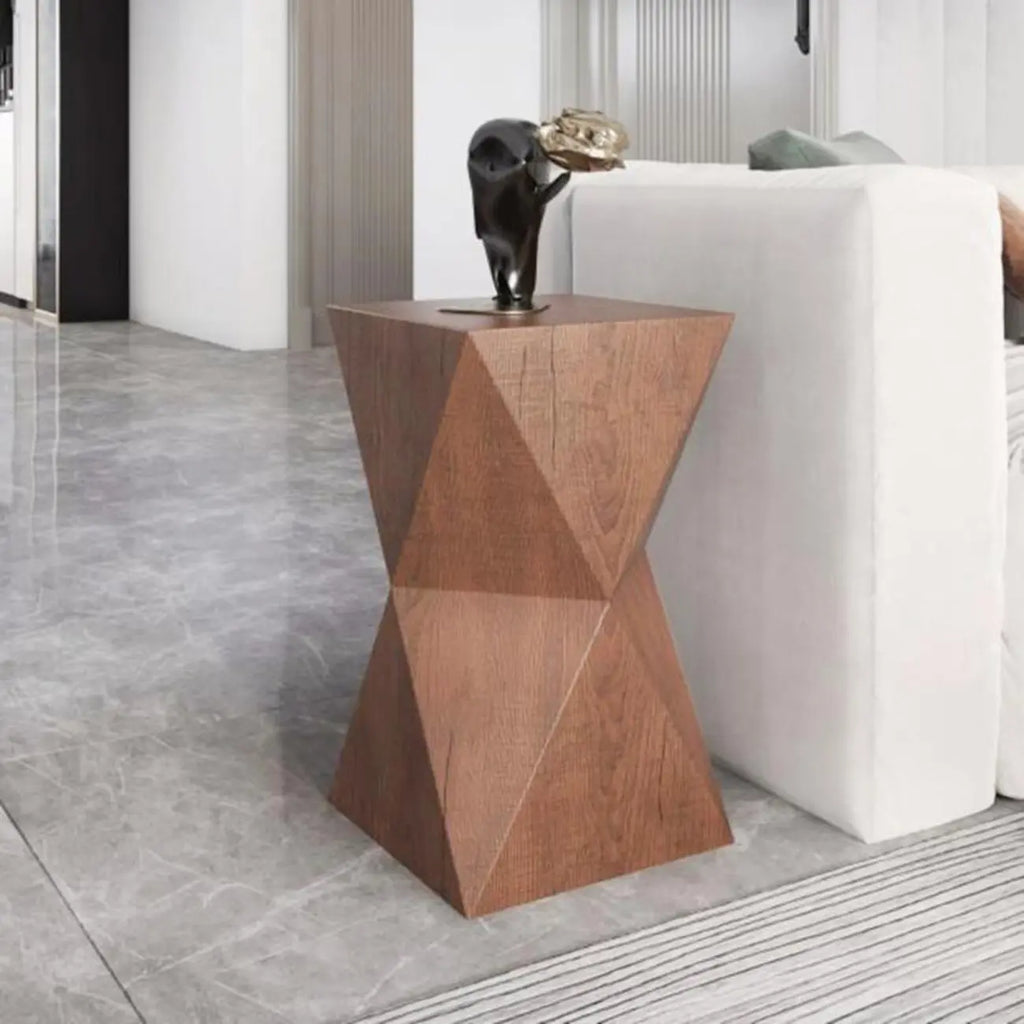 Modern Wooden Drum End Table with Unflip Top for Living Room