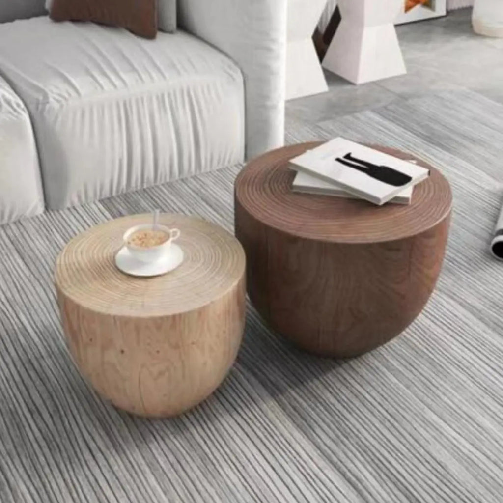 Modern Wooden Drum End Table with Unflip Top for Living Room