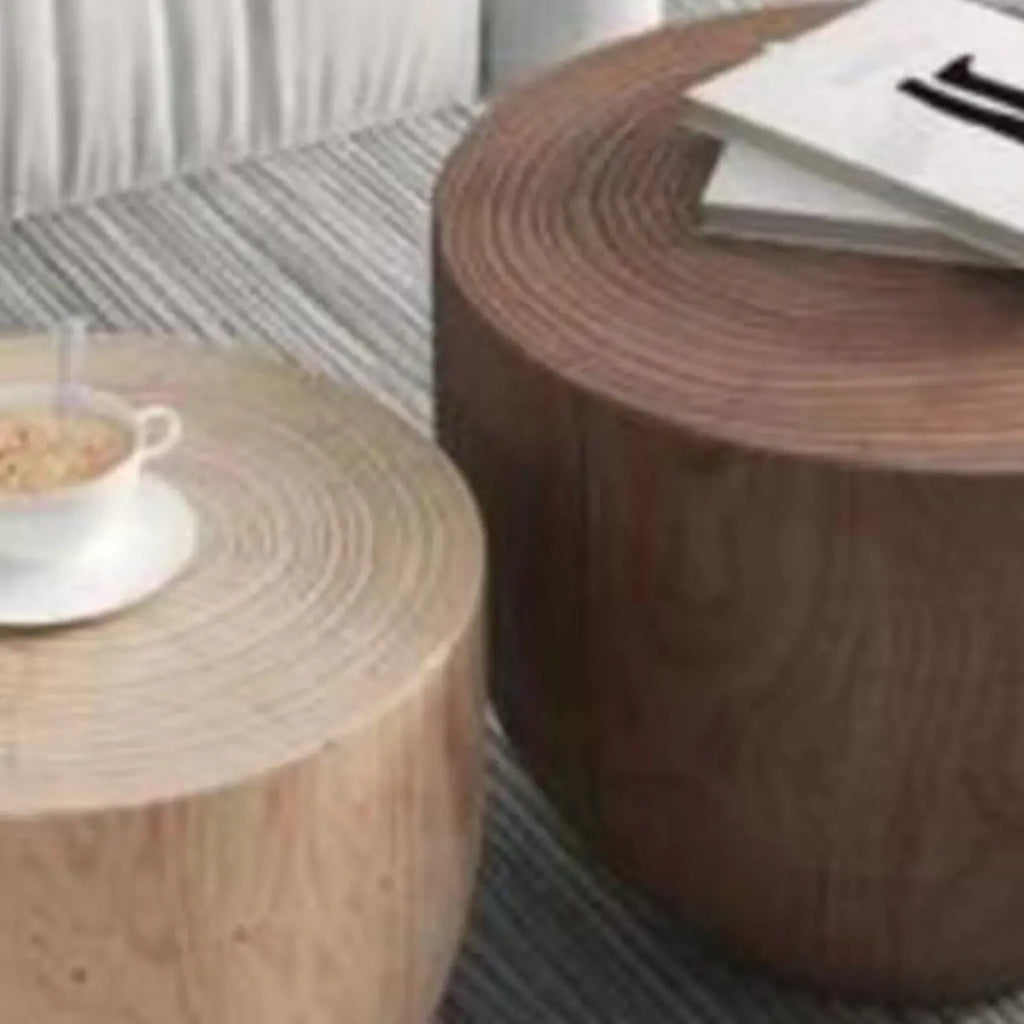 Modern Wooden Drum End Table with Unflip Top for Living Room