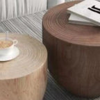 Modern Wooden Drum End Table with Unflip Top for Living Room