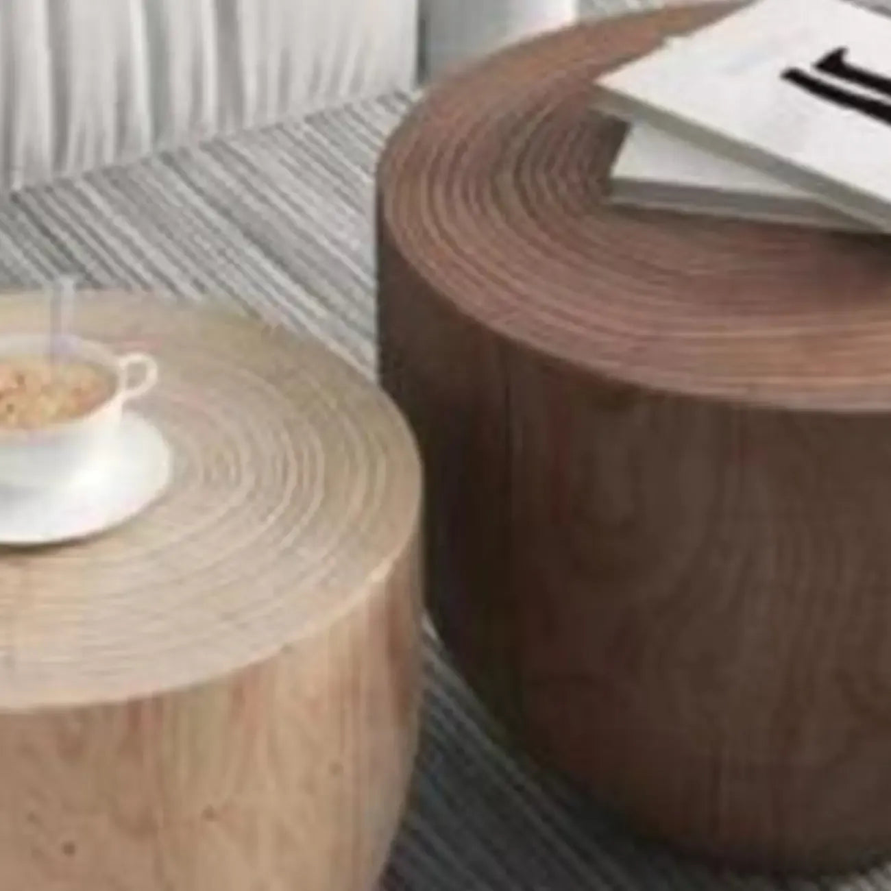 Modern Wooden Drum End Table with Unflip Top for Living Room