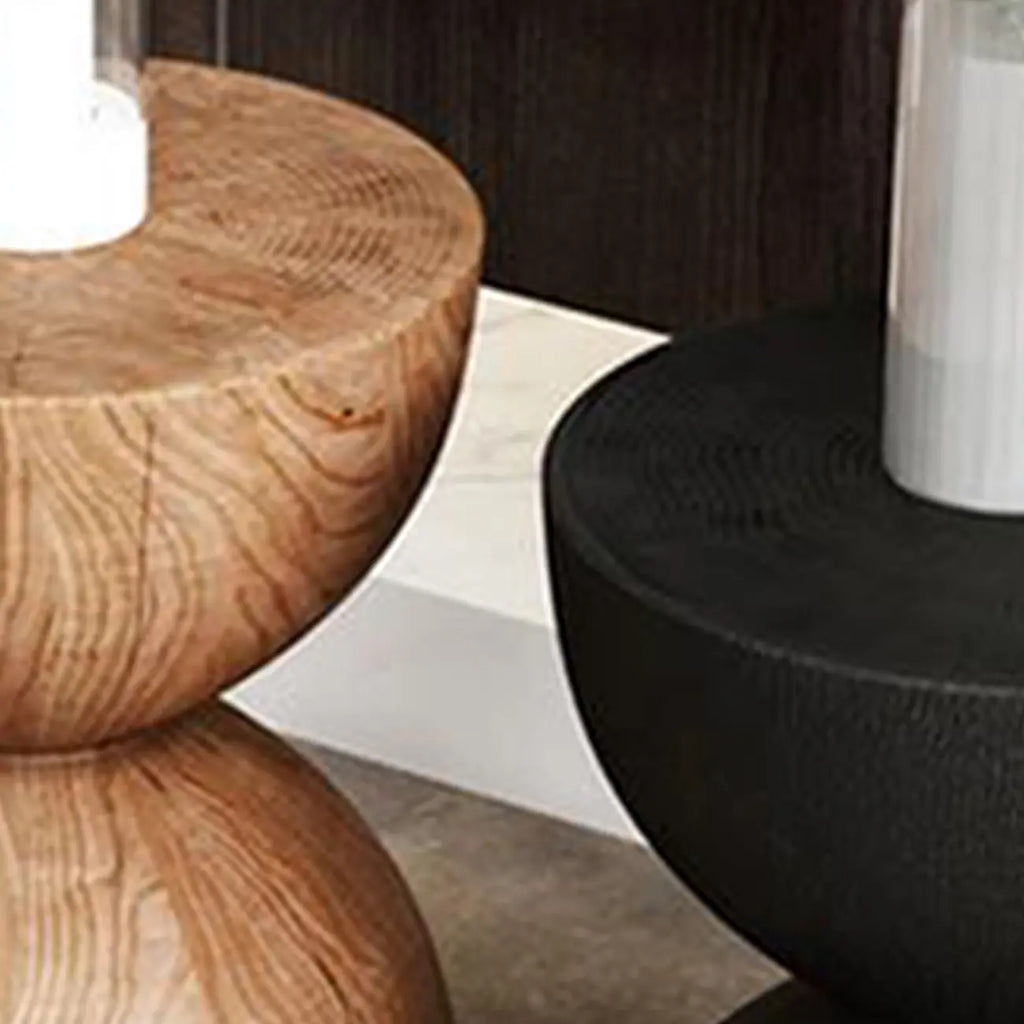 Modern Wooden Drum End Table with Unflip Top for Living Room