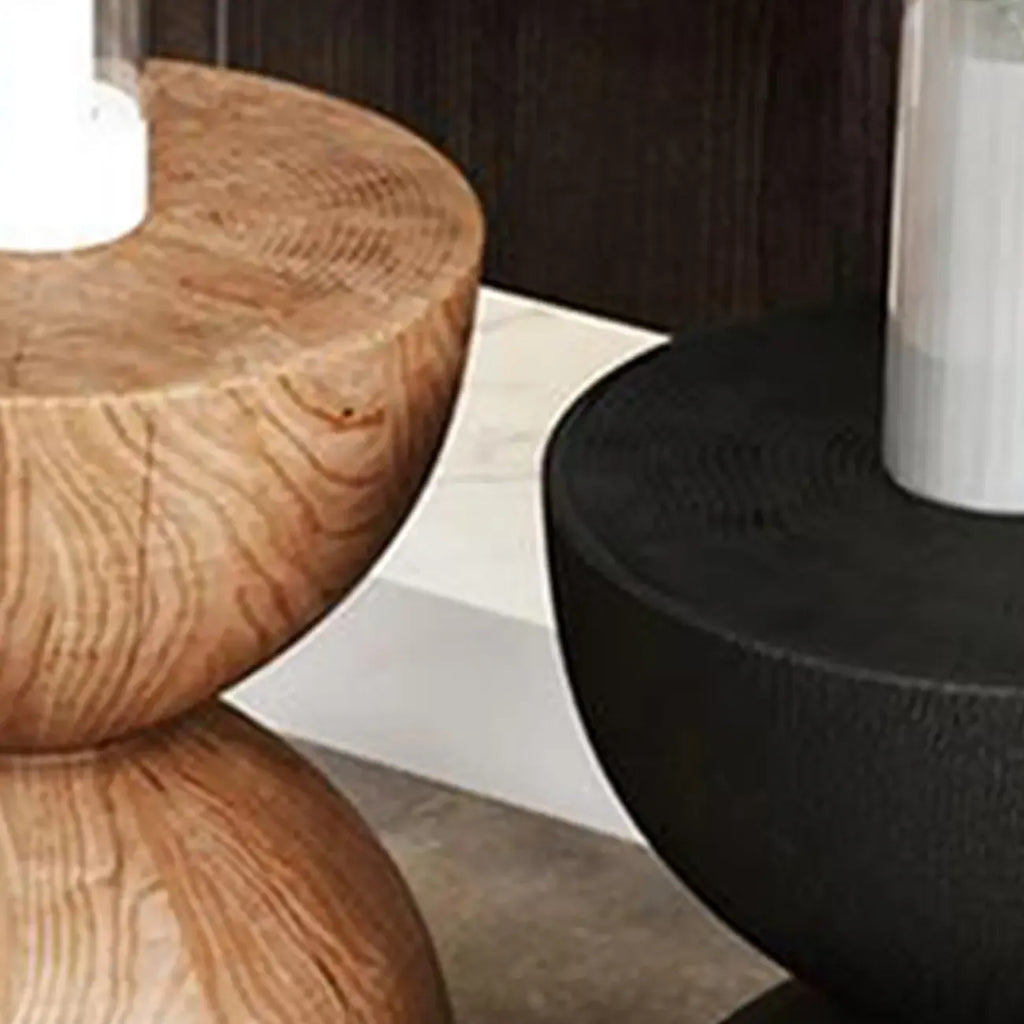Modern Wooden Drum End Table with Unflip Top for Living Room