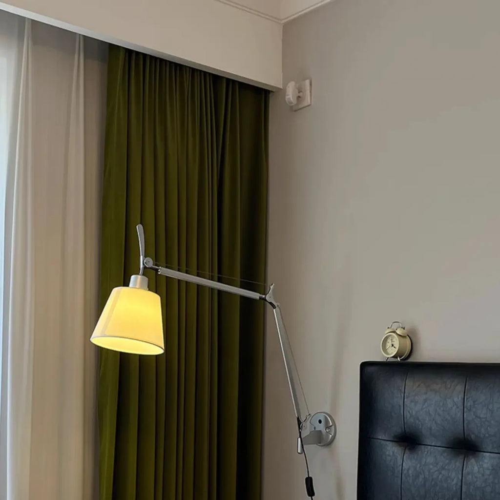 Adjustable Fabric Swing Arm Metal Wall Light for Bedroom