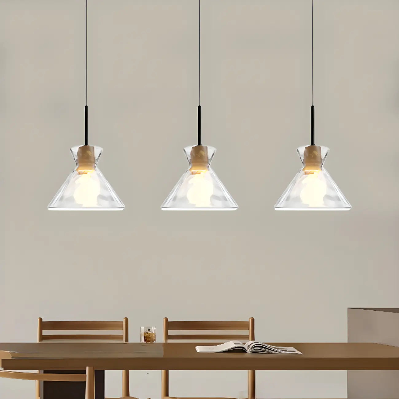 3-Light Clear Glass Island Pendant Light for Kitchen