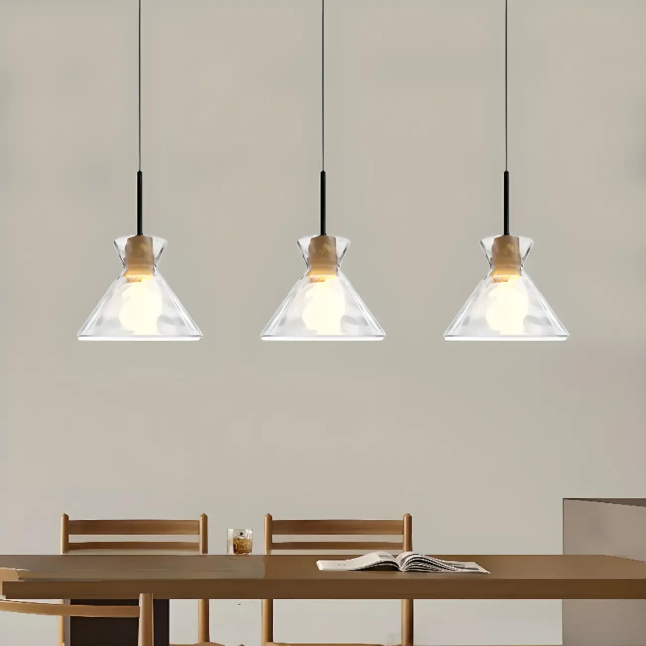 3-Light Clear Glass Island Pendant Light for Kitchen