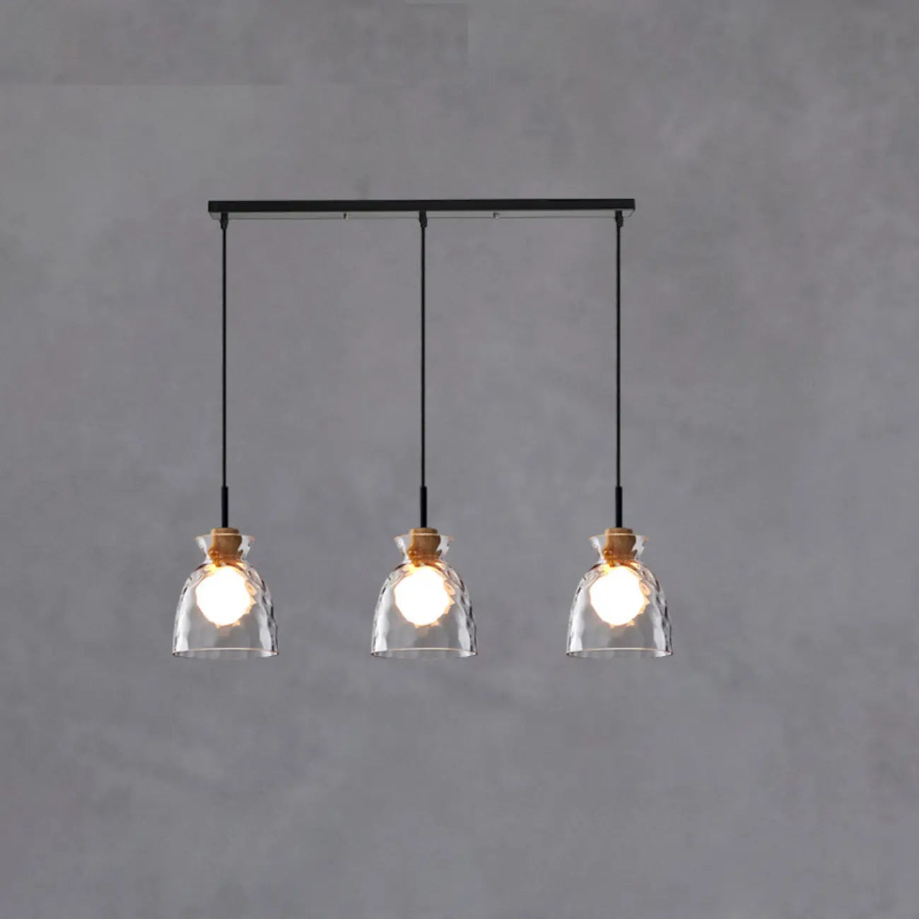 3-Light Clear Glass Island Pendant Light for Kitchen