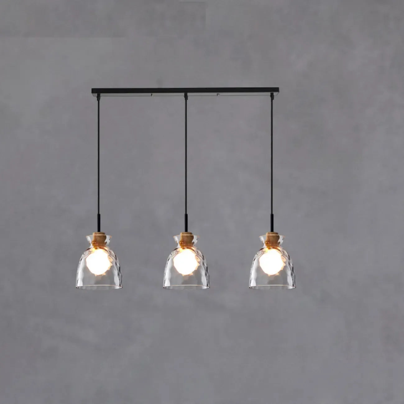 3-Light Clear Glass Island Pendant Light for Kitchen