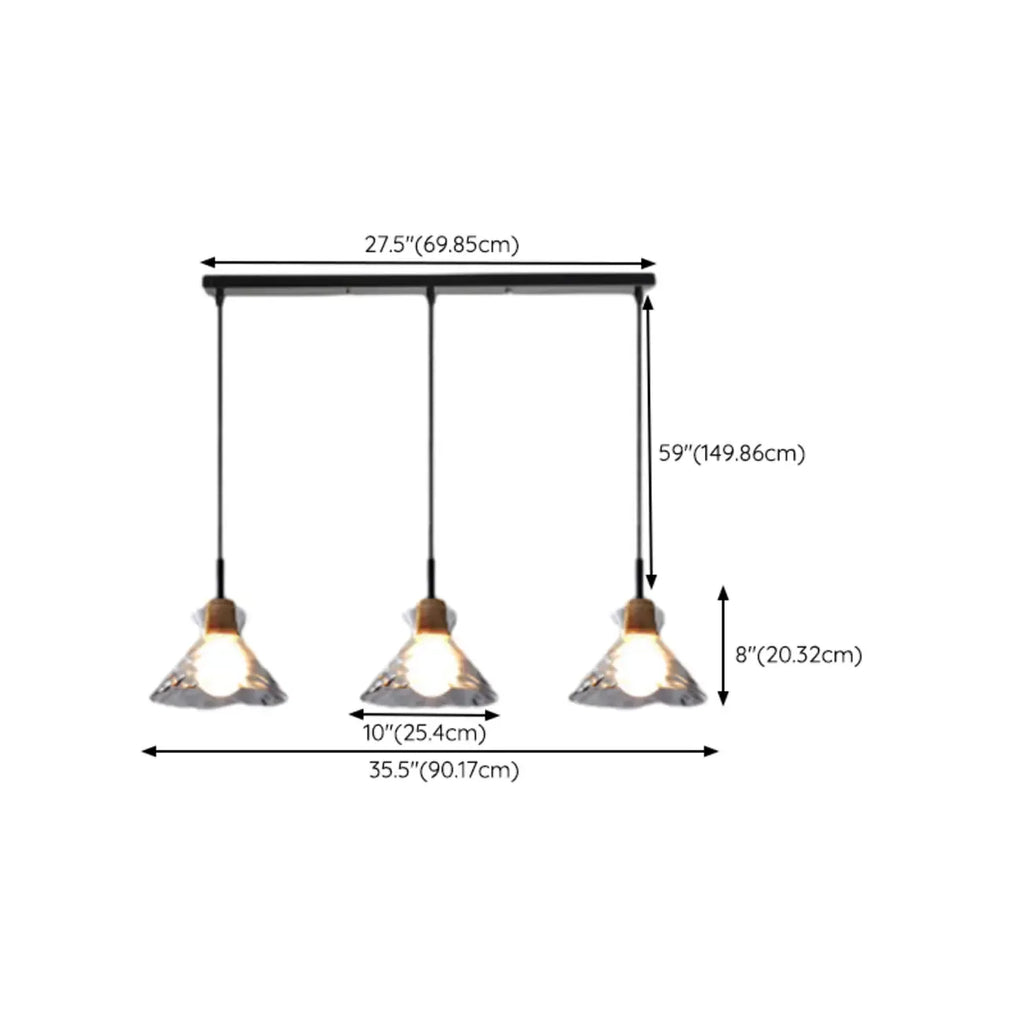 3-Light Clear Glass Island Pendant Light for Kitchen