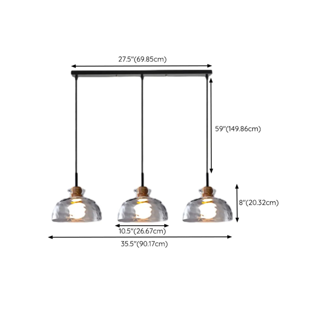 3-Light Clear Glass Island Pendant Light for Kitchen