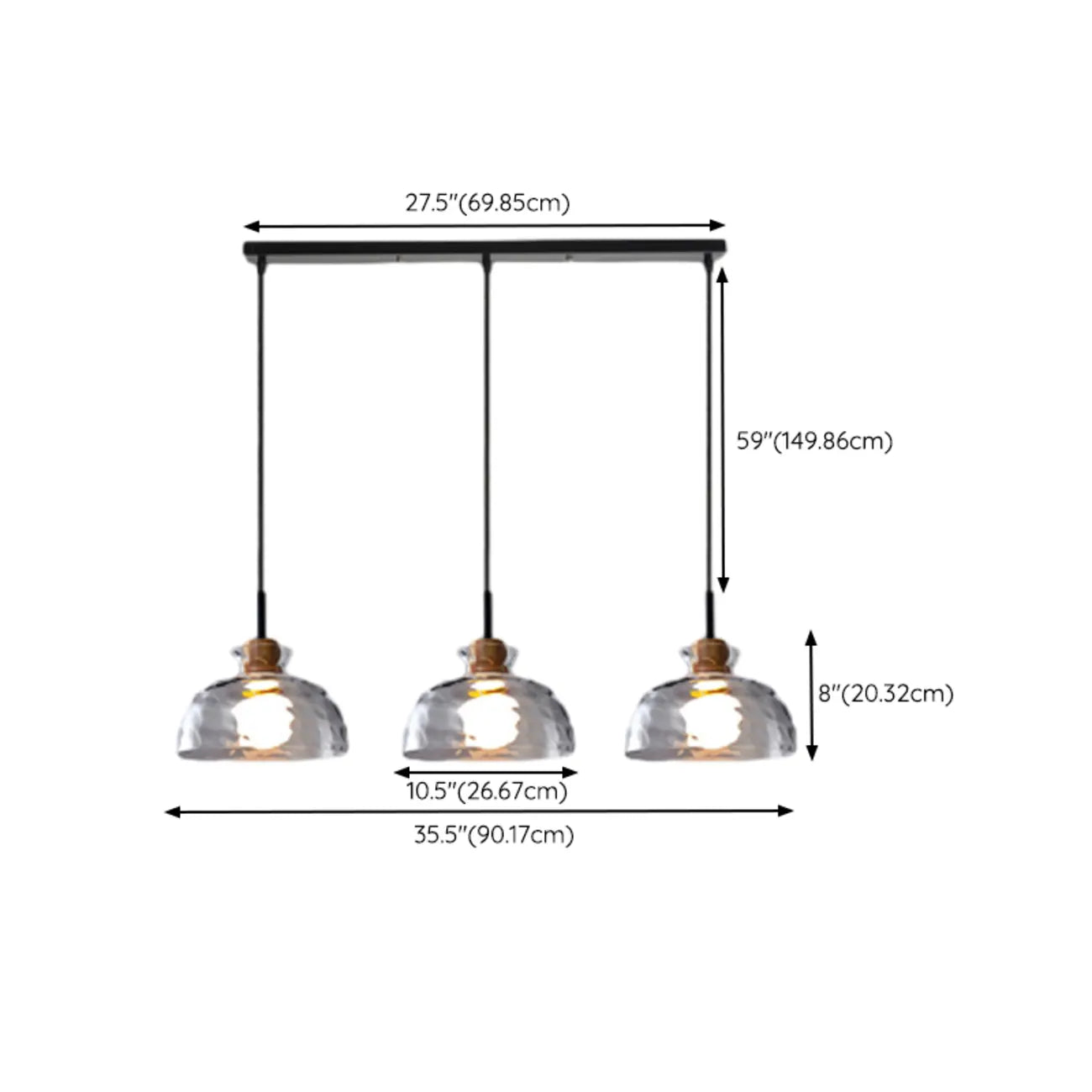3-Light Clear Glass Island Pendant Light for Kitchen