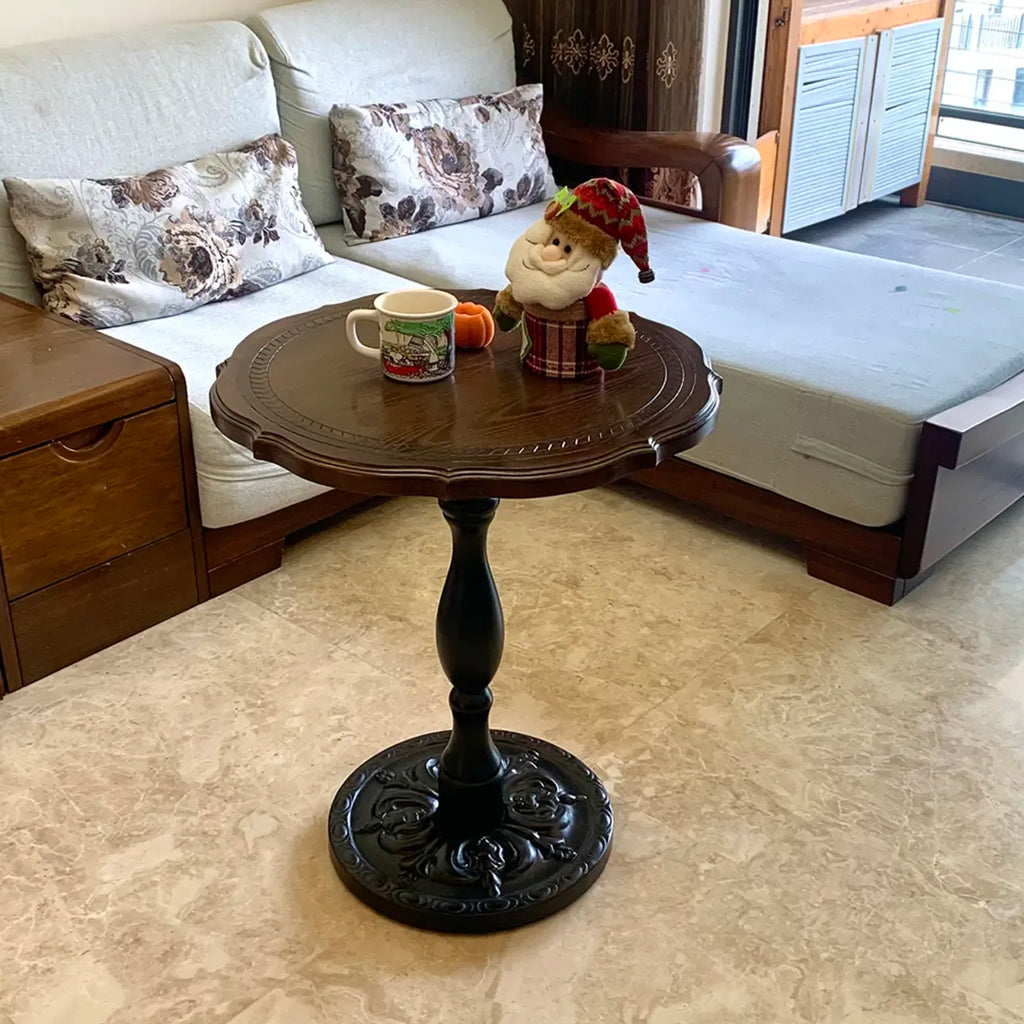 Contemporary Brown Wood Round Side Table