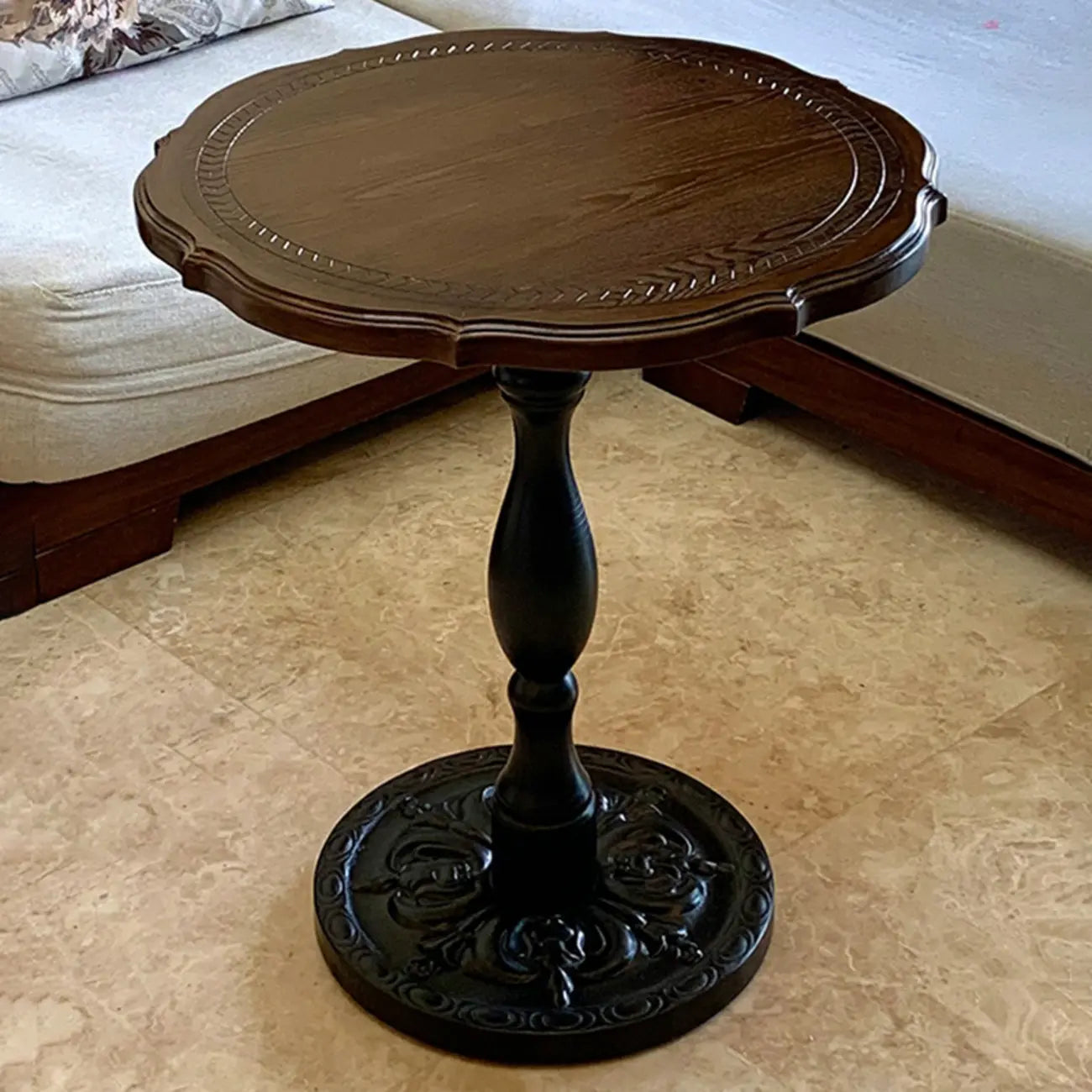 Contemporary Brown Wood Round Side Table