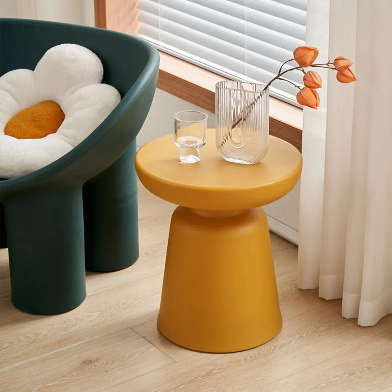 Modern Round Acrylic Side Table with Drum Base for Living Room