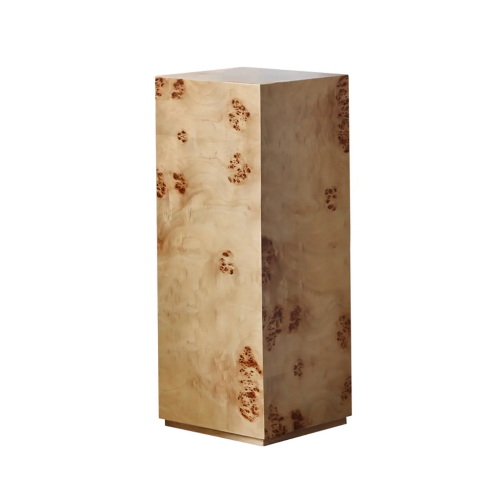 Light Wood Cylinder Sofa Side Table with Block Base