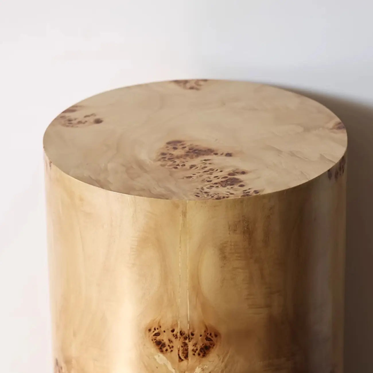 Light Wood Cylinder Sofa Side Table with Block Base