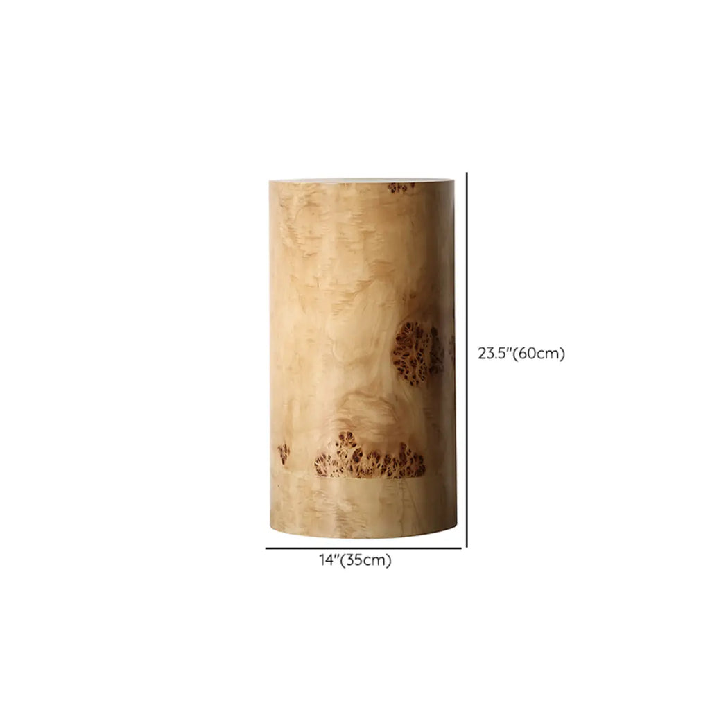 Light Wood Cylinder Sofa Side Table with Block Base