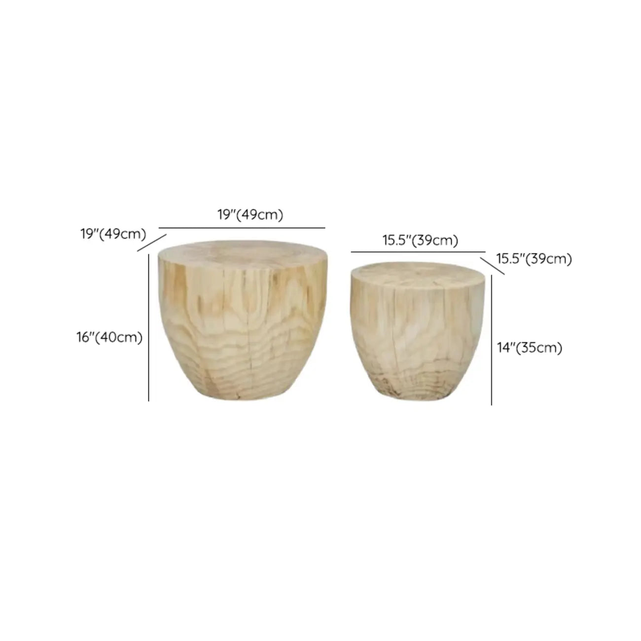 Natural Wood Drum-Shaped Nesting Chairside Table