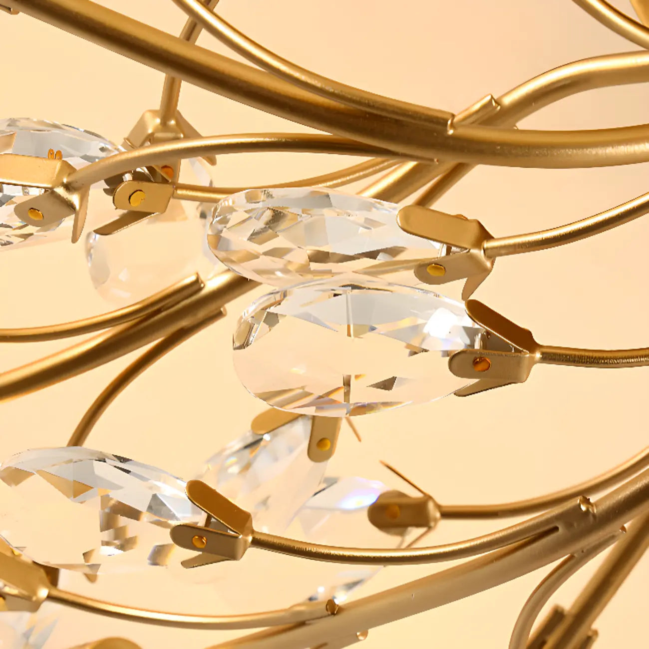 Elegant Golden Branch Crystal Semi Flush Ceiling Light