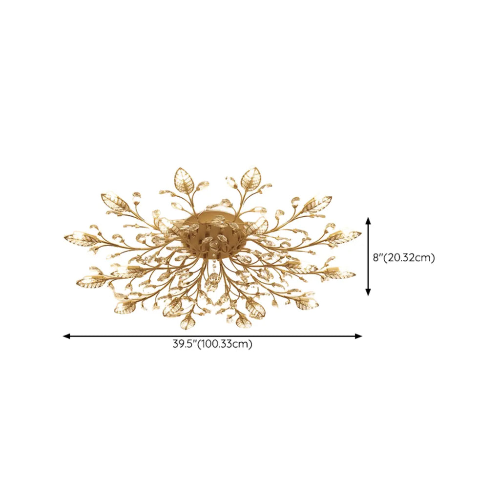 Elegant Golden Branch Crystal Semi Flush Ceiling Light