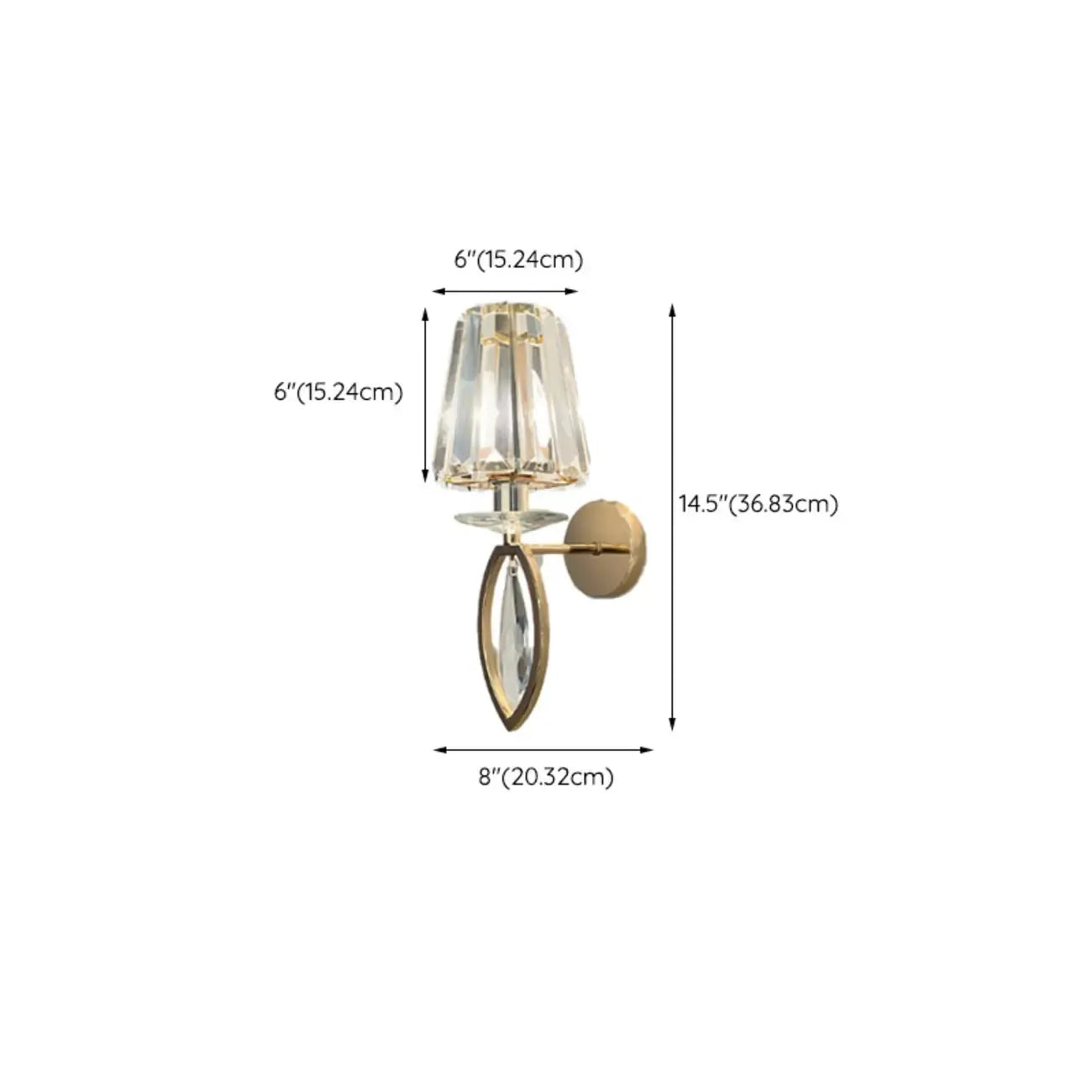 Elegant Crystal Smooth Gilded Metal Wall Sconce