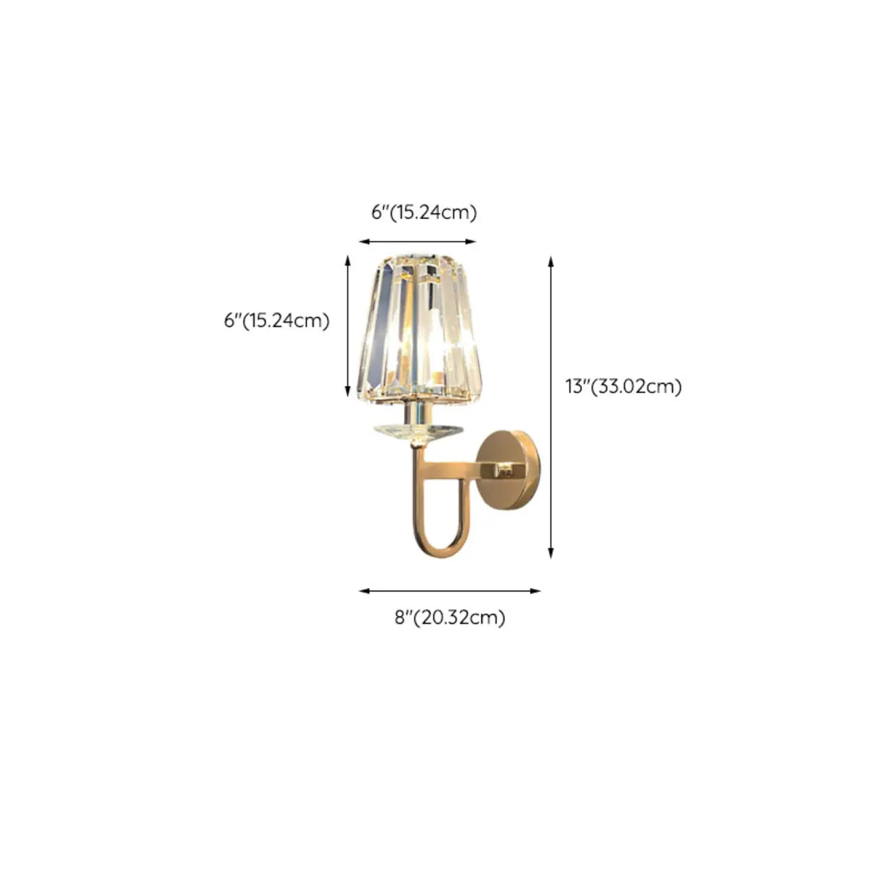 Elegant Crystal Smooth Gilded Metal Wall Sconce