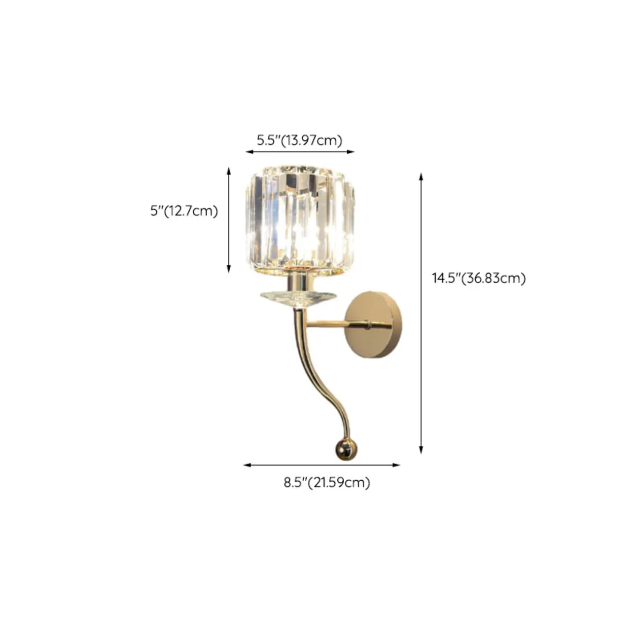 Elegant Crystal Smooth Gilded Metal Wall Sconce