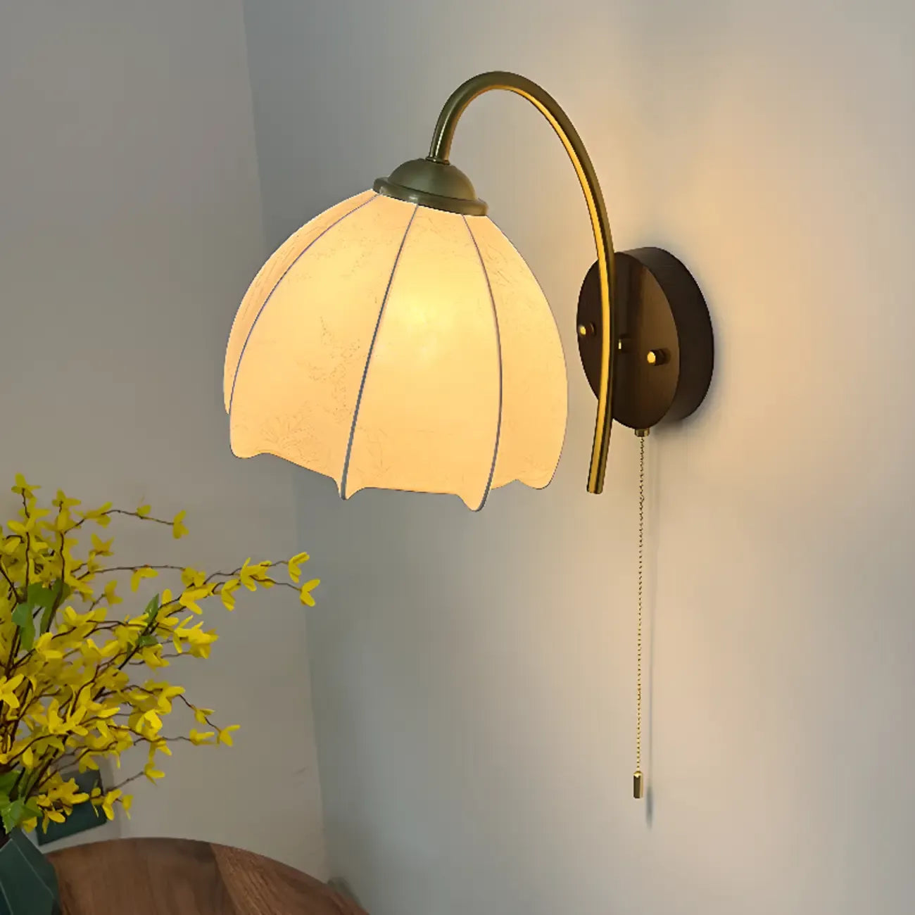 6.5 Vintage Wall Sconce with Cone Fabric Shade for Bedroom
