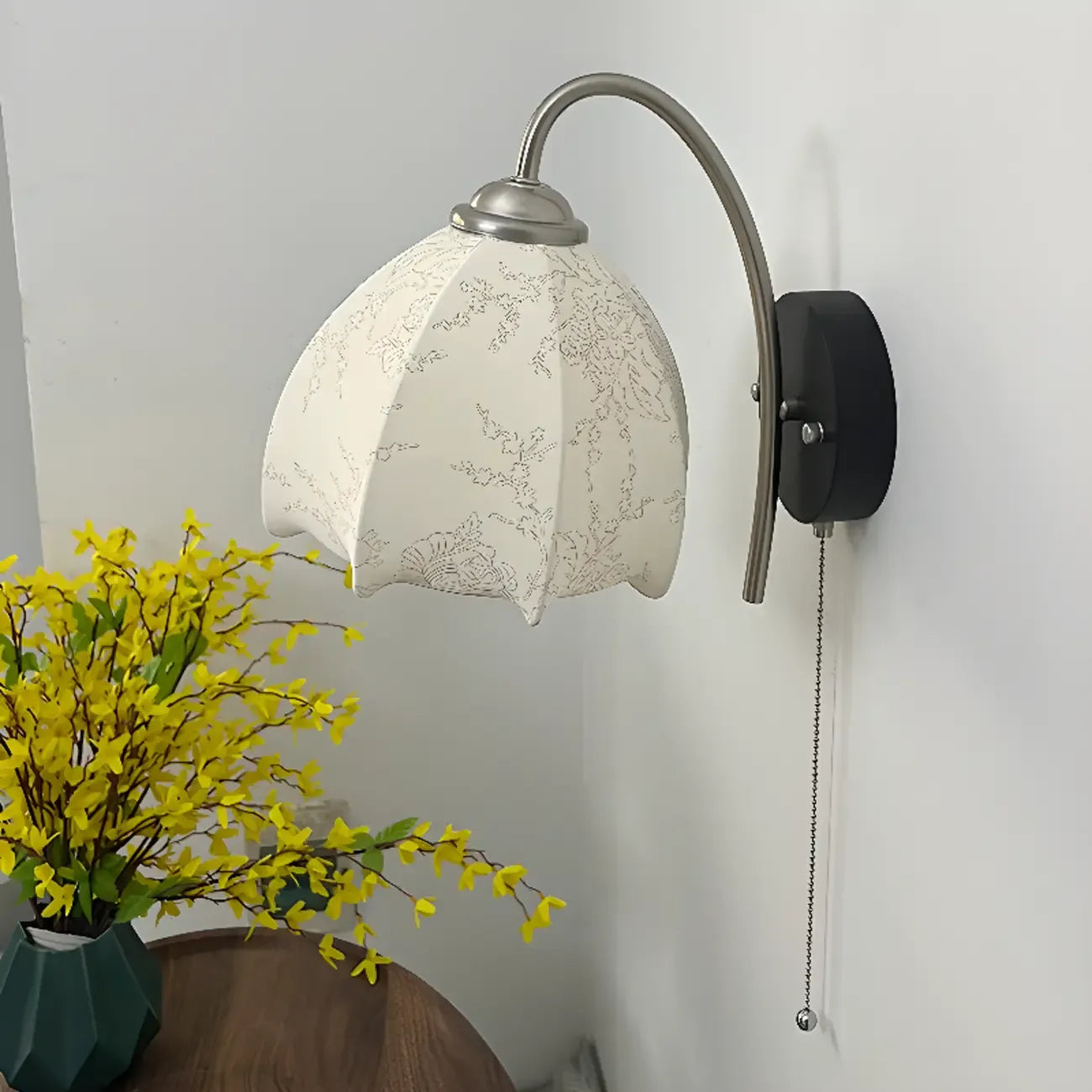 6.5 Vintage Wall Sconce with Cone Fabric Shade for Bedroom