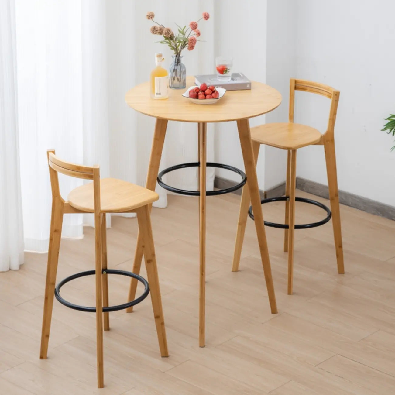 Orbicular Brown Wood Leggy Bar Tables