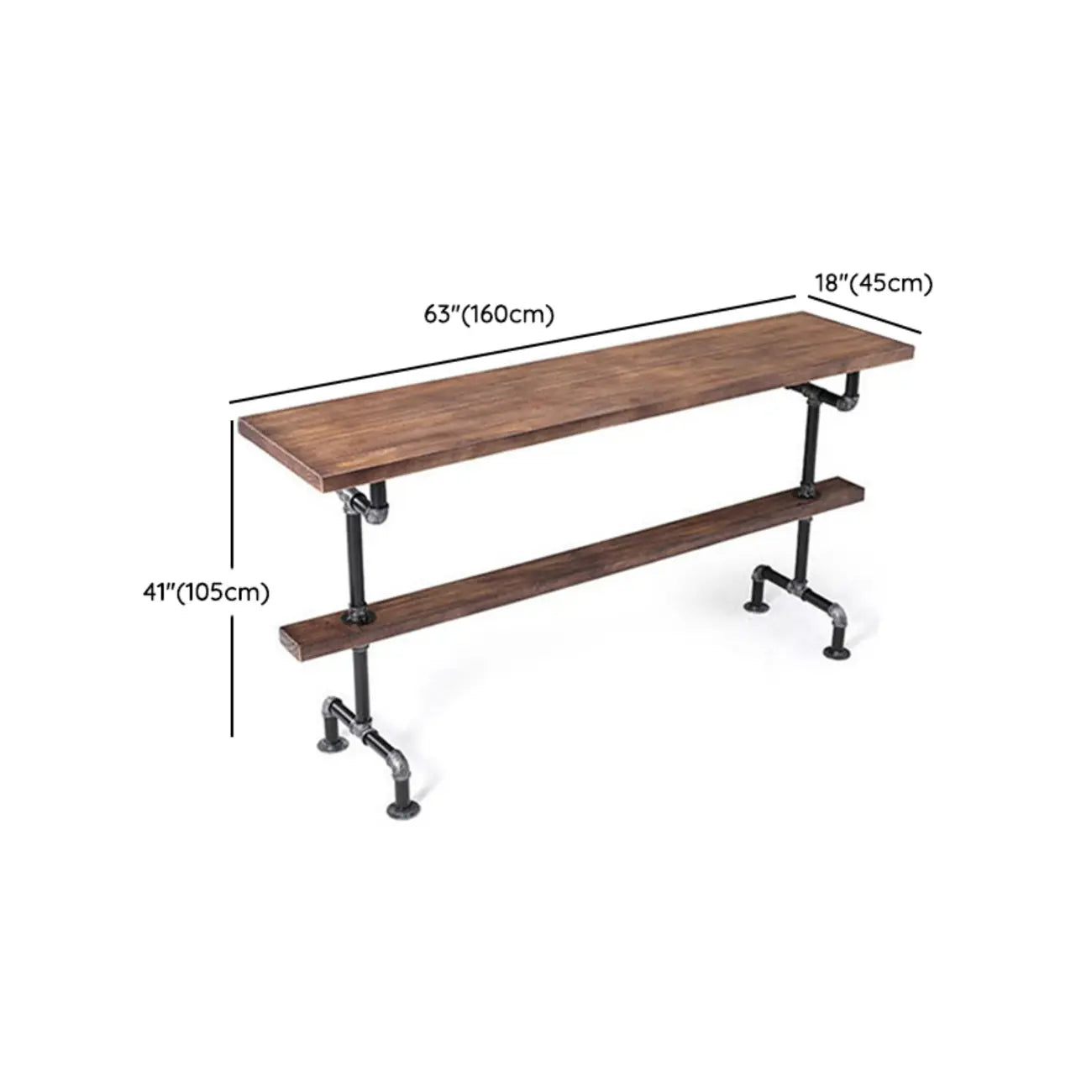 Rectangle Distressed Brown Wood Bar Table With Footrest
