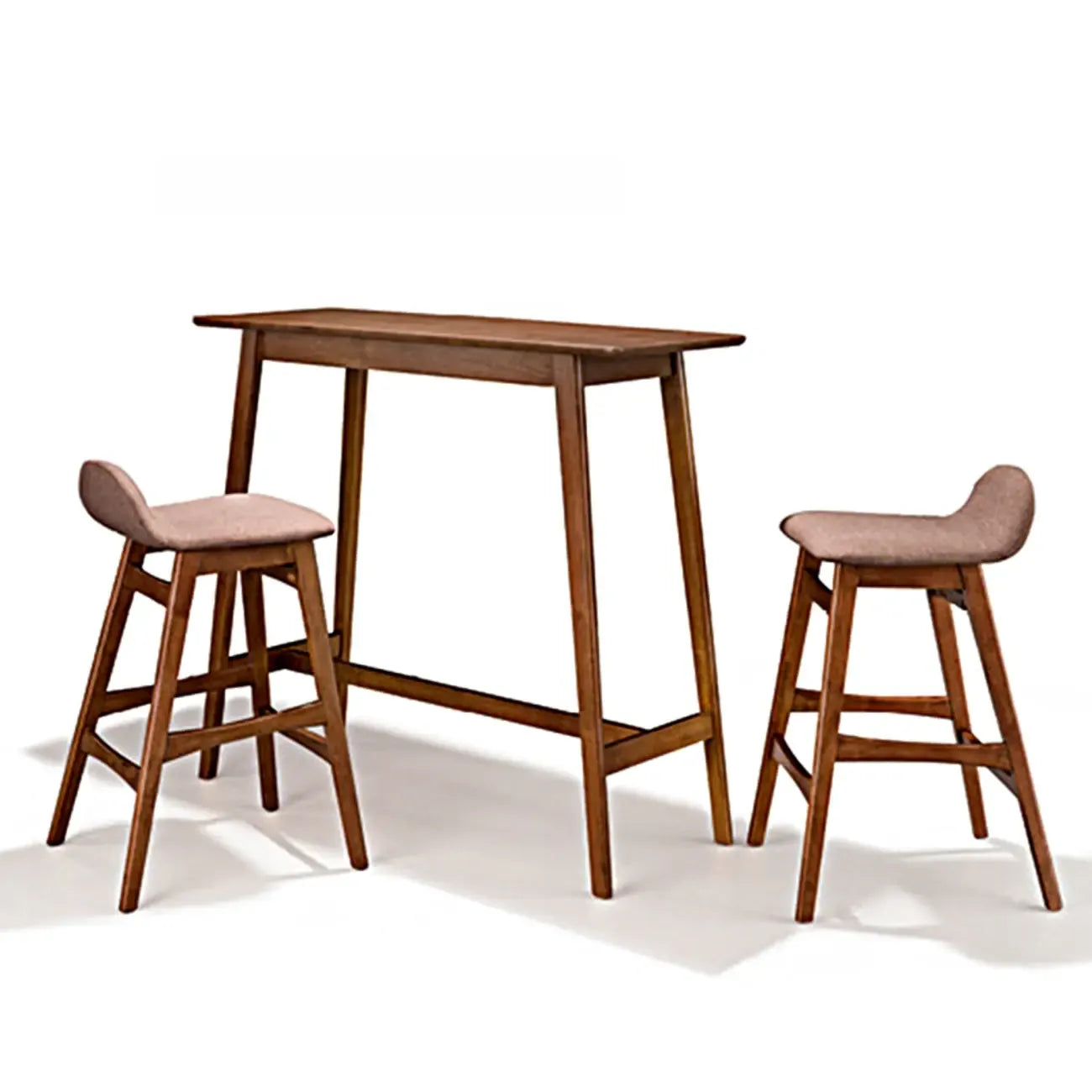 Scandinavian Brown Wooden Rubberwood Footrest Bar Tables